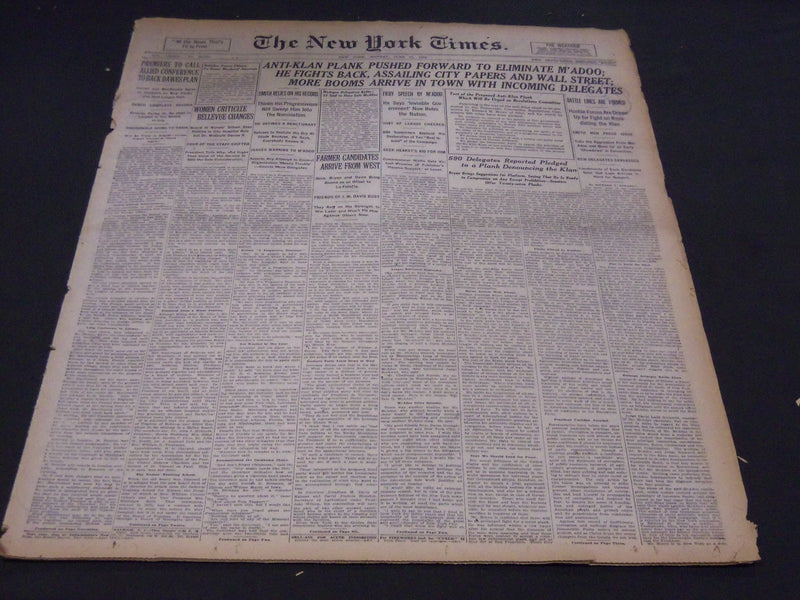 1924 JUNE 23 NEW YORK TIMES - ANTI-KHAN PLANK PUSHED ELIMINATE M'ADOO - NT 5092