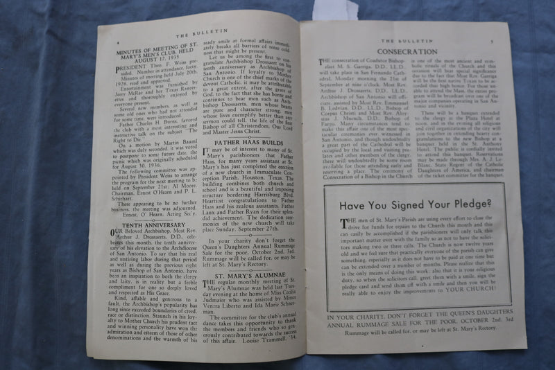 1936 SEPTEMBER THE BULLETIN - ST. MARY'S - SAN ANTONIO - K 723