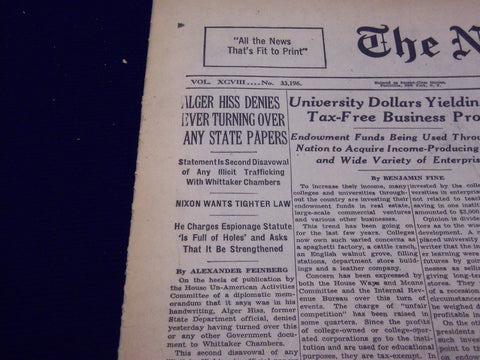 1948 DEC 13 NEW YORK TIMES - ALGER HISS DENIES TURNING OVER STATE PAPERS- NT 136