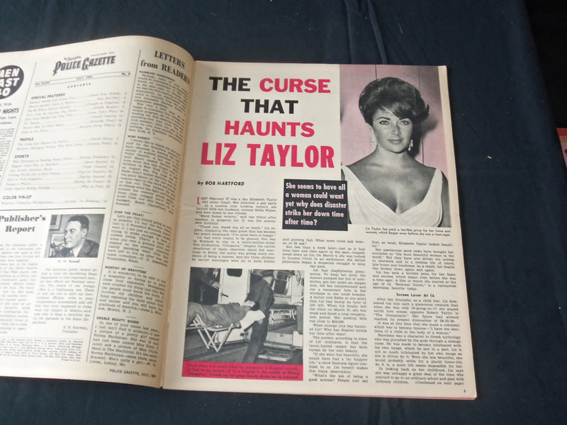 1961 JULY THE NATIONAL POLICE GAZETTE MAGAZINE- CURSE HAUNTS LIZ TAYLOR - B 5706