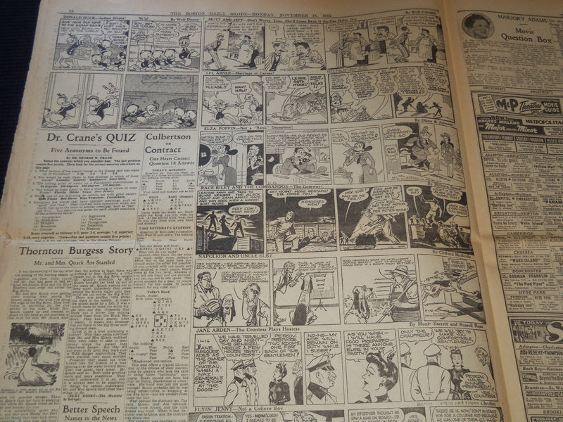 1942 NOVEMBER 16 BOSTON DAILY GLOBE NEWSPAPER - YANKS-NAZIS CLASH - NT 9461