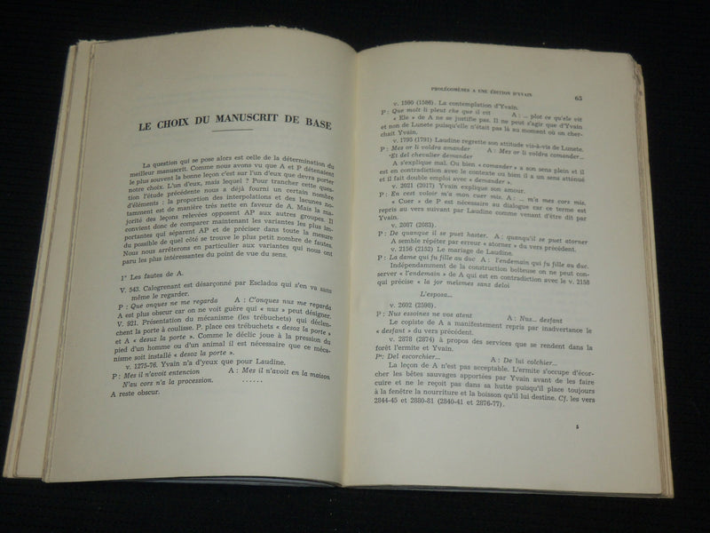 1958 PROLEGOMENES A UNE EDITION D'YVAIN SOFTCOVER BOOK - FRENCH - J 6990