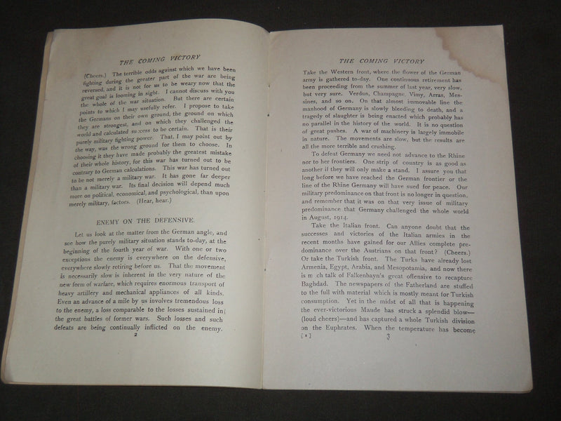 1917 THE COMING VICTORY A SPEECH MADE BY GENERAL SMUTS SOFTCOVER BOOK - J 7204