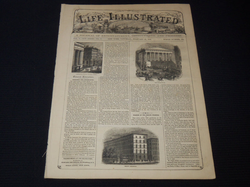 1858 FEBRUARY 27 LIFE ILLUSTRATED NEWSPAPER - INSURANCE - CUSTOM HOUSE - NP 5897