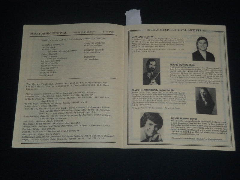 1983 JULY OURAY MUSIC FESTIVAL PROGRAM - COLORADO - INAUGURAL SEASON - J 4236