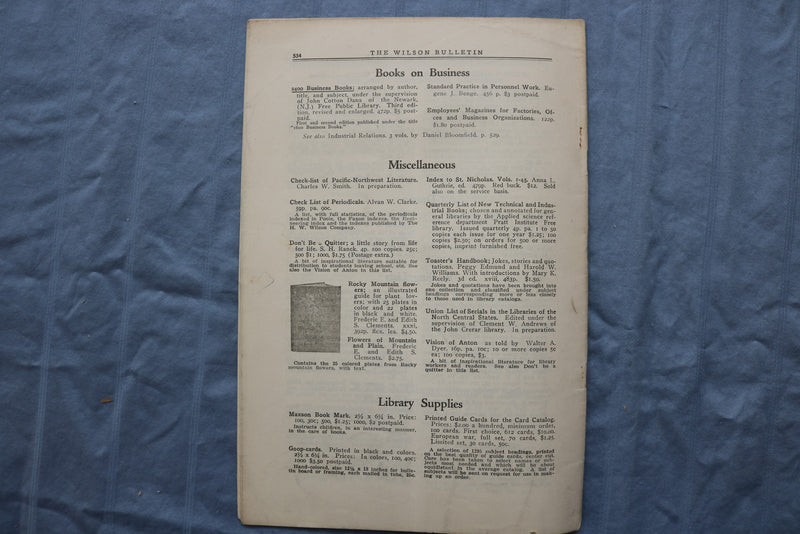 1917-1920 THE WILSON BULLETIN - THE SCHOOL LIBRARY NUMBER - LOT OF 4 - K 2966