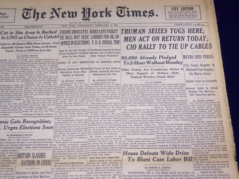 1946 FEBRUARY 6 NEW YORK TIMES - TRUMAN SEIZES TUGS HERE - NT 2311
