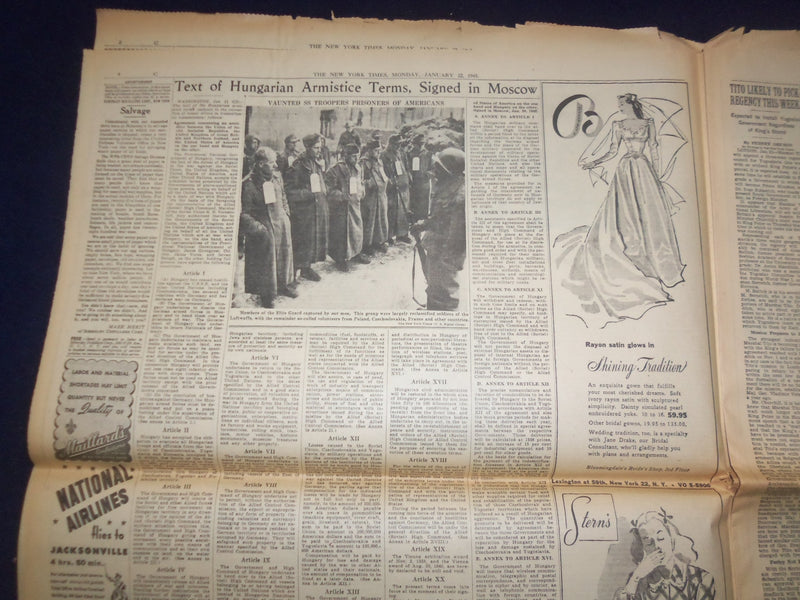 1945 JAN 22 NEW YORK TIMES -ALLIES NOW IN REICH PROPER IN EAST AND WEST- NP 6659