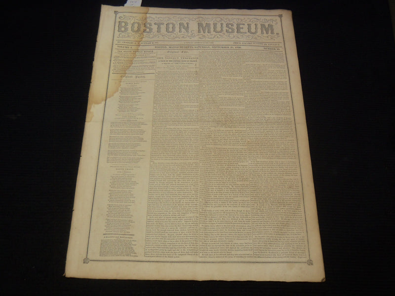 1850 SEPTEMBER 28 BOSTON MUSEUM NEWSPAPER - JENNY LIND LEADING FASHION - NP 9052