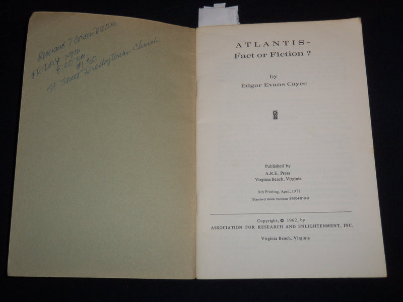 1962 ATLANTIS - FACTOR FICTION BOOK BY EDGAR E. CAYCE - STUDY SERIES - J 8843