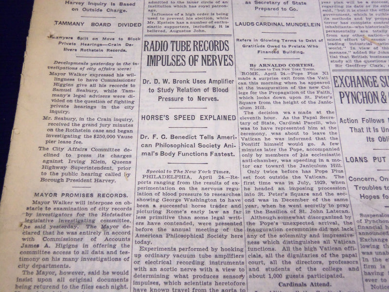 1931 APR 25 NEW YORK TIMES - RADIO TUBE RECORDS IMPULSES OF NERVES - NT 2423