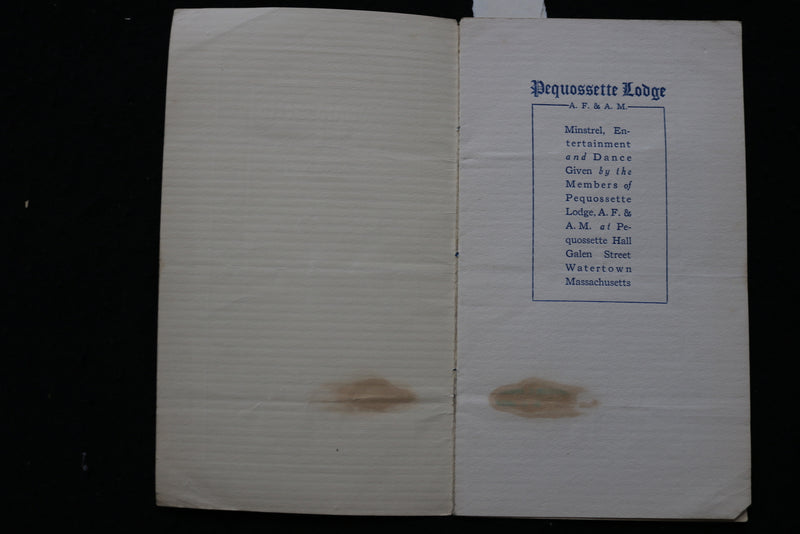 1912 APRIL 10 PEQUOSETTE LODGE A.F. & A.M. PROGRAM - WATERTOWN, MA - K 1815