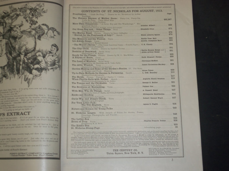 1913 AUGUST ST. NICHOLAS MAGAZINE - ILLUSTRATIONS, STORIES & ADS - B 4608