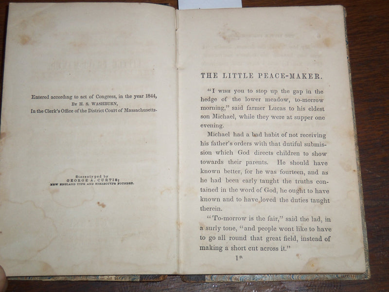 1844 THE LITTLE PEACE-MAKER AND OTHER STORIES BOOK - BOSTON - K 2013