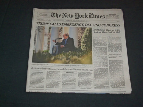 2019 FEBRUARY 16 NEW YORK TIMES - TRUMP CALLS EMERGENCY, DEFYING CONGRESS