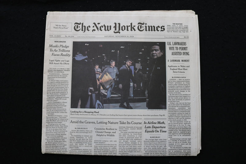 2024 NOVEMBER 30 NEW YORK TIMES - MUSK'S PLEDGE TO AX TRILLIONS FACES REALITY