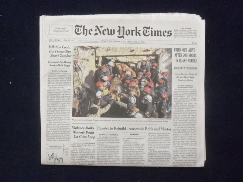 2023 FEB 15 NEW YORK TIMES - PRIED OUT ALIVE AFTER 200 HOURS IN QUAKE RUBBLE