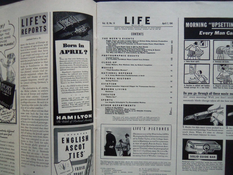1941 APRIL 7 LIFE MAGAZINE - SPRING SHOWERS - L 229