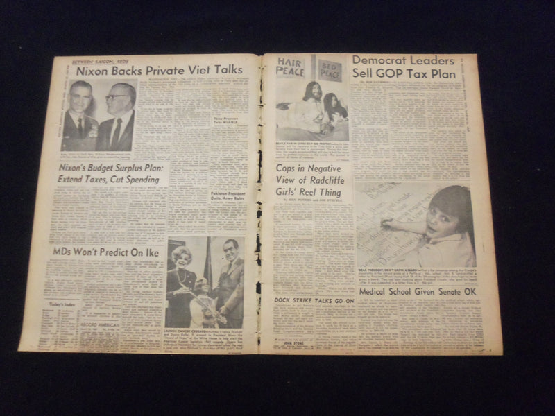 1969 MARCH 26 BOSTON RECORD AMERICAN NEWSPAPER- PUSH SARGENT TAX PROGRAM-NP 6341