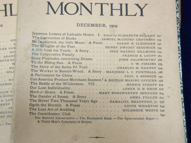 1909 THE ATLANTIC MONTHLY MAGAZINE LOT OF 11 - NICE STORIES & ARTICLES - WR 342