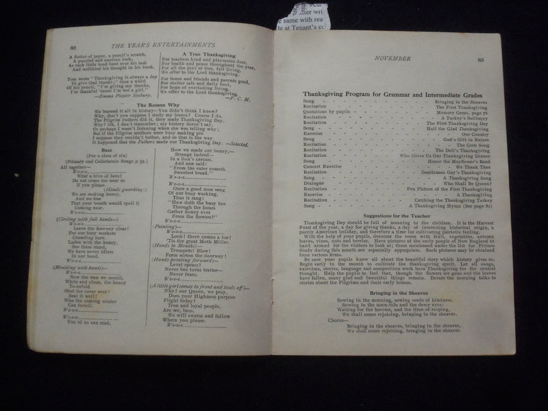 1909 NOV THE YEAR'S ENTERTAINMENTS FOR THE SCHOOL YEAR SOFTCOVER BOOK - J 9662