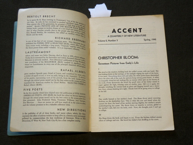 1945 SPRING ACCENT QUARTERLY - BLACK BOY BY RICHARD WRIGHT - J 6167