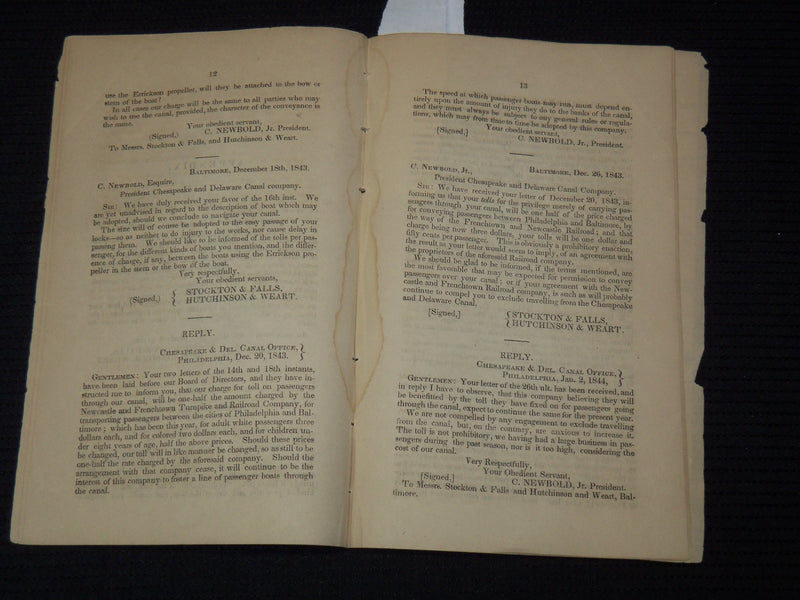 1844 CHARTERS FORFEITED REPORT STEAM NAVIGATION & DELAWARE COMPANIES- J 9584