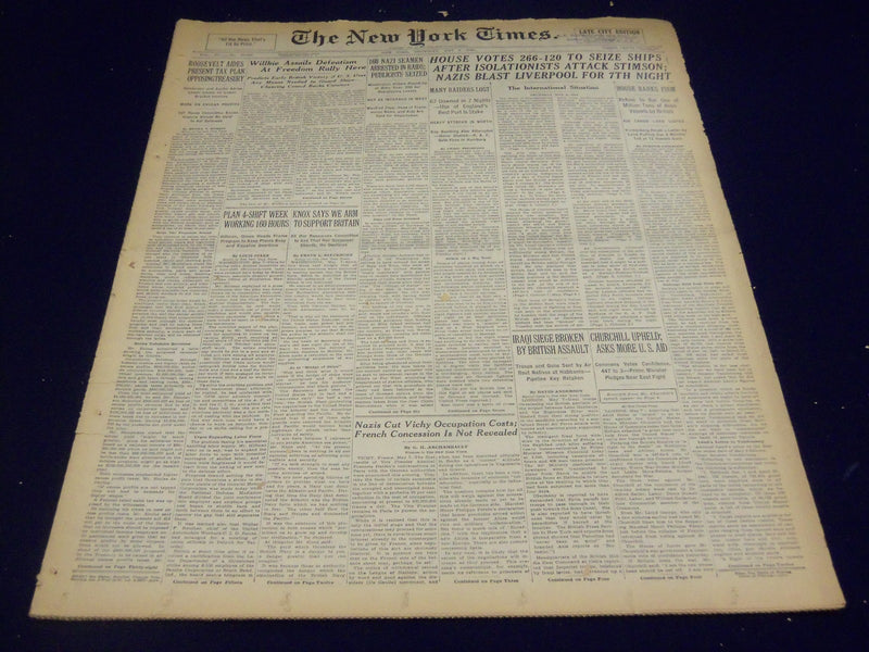 1941 MAY 8 NEW YORK TIMES - HOUSE VOTES 266-120 TO SEIZE SHIPS - NT 1461
