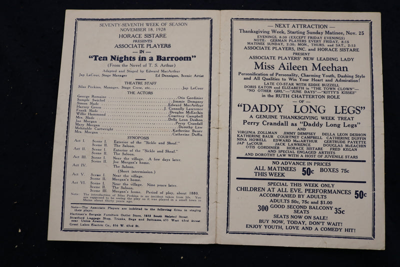 1928 NATIONAL THEATRE PROGRAMS - CHICAGO - LOT OF 7 - K 1783