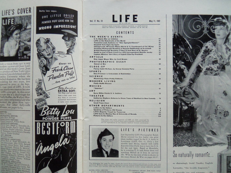 1942 MAY 11 LIFE MAGAZINE - RUFFLES IN FASHION - L 286