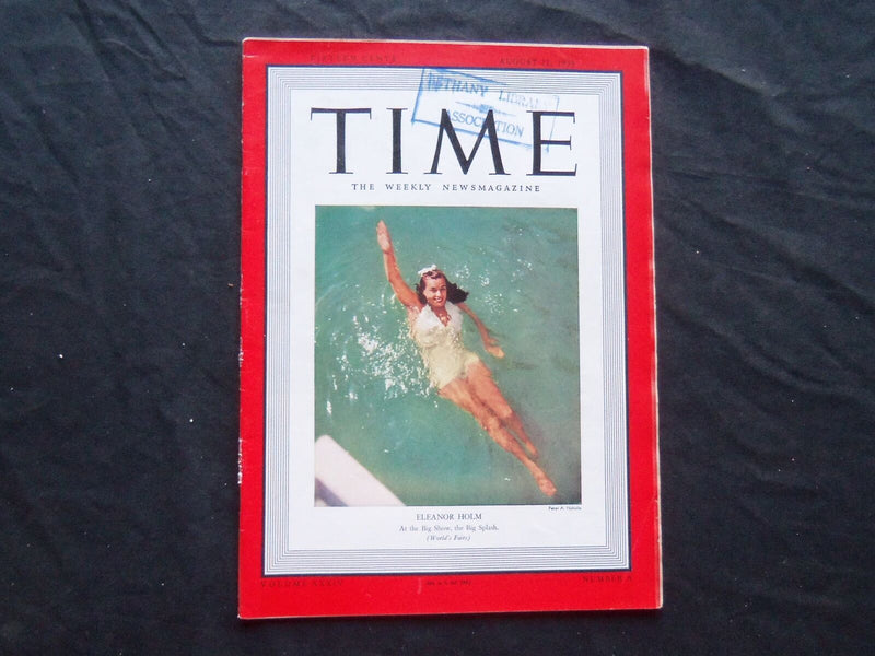 1939 AUGUST 21 TIME MAGAZINE - ELEANOR HOLM - T 674