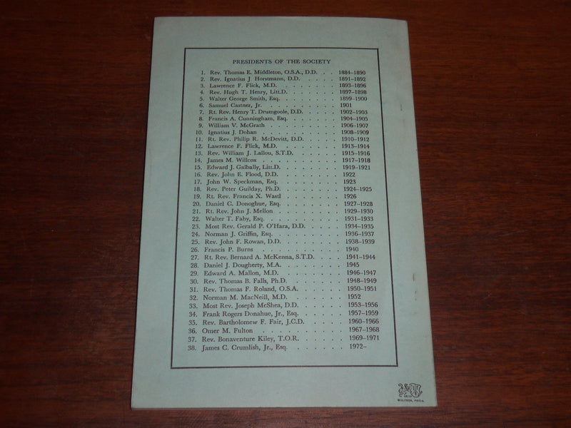 1977 MARCH/DECEMBER RECORDS OF THE AMERICAN CATHOLIC HISTORICAL SOCIETY - K 1120