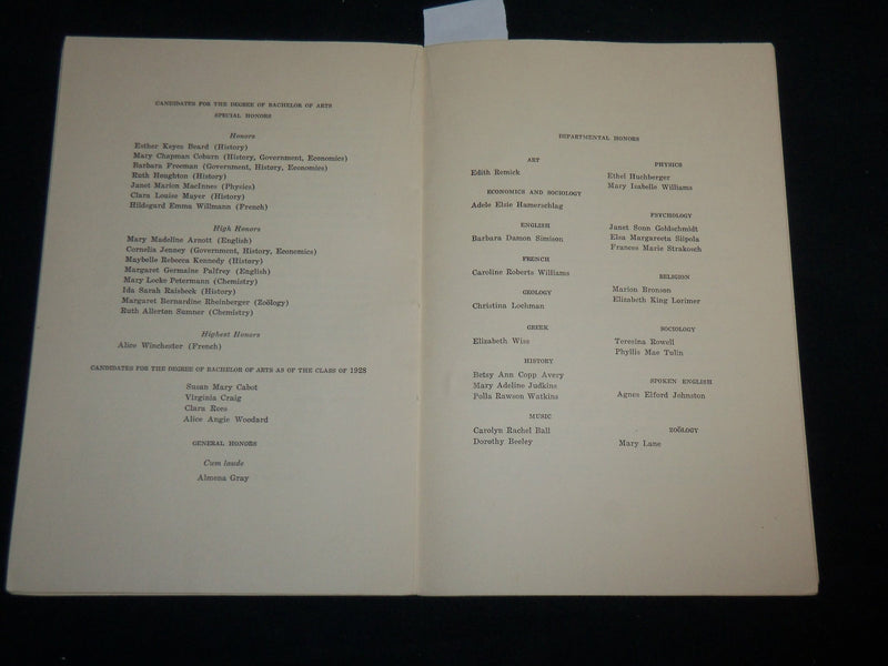 1929 JUNE 17 SMITH COLLEGE 51ST COMMENCEMENT PROGRAM - J 6638