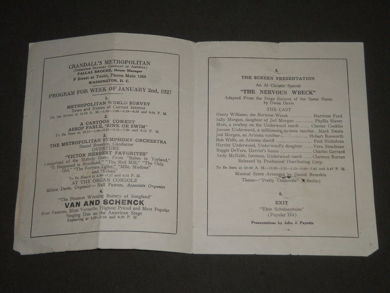1927 JANUARY 2 CRANDALL'S METROPOLITAN THEATRE PROGRAM - J 2397