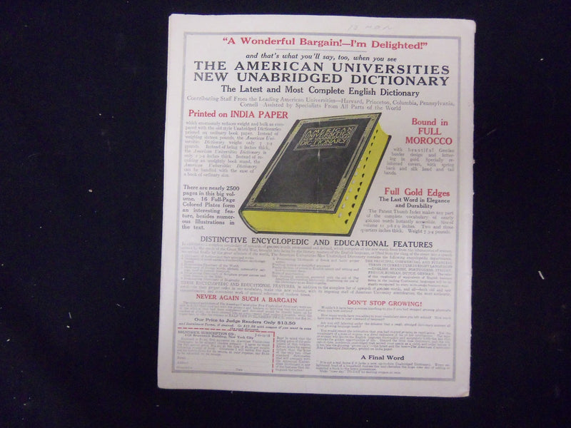 1918 OCTOBER 19 JUDGE MAGAZINE - NICE ILLUSTRATIONS, STORIES AND ADS - ST 3829