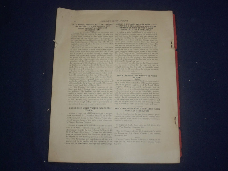 1910 DECEMBER CRERAND'S CLOAK JOURNAL - J 6010