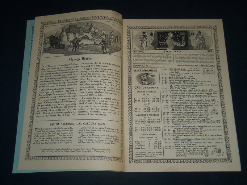 1938 TELEPHONE ALMANAC BOOK PUB. BY AMERICAN TELEPHONE & TELEGRAPH CO. - J 3976