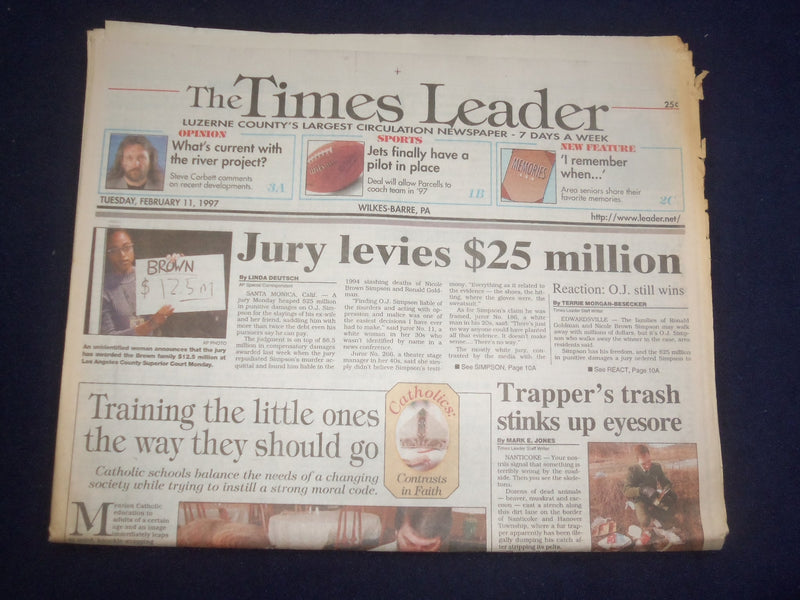 1997 FEB 11 WILKES-BARRE TIMES LEADER - O.J. JURY LEVIES $25 MILLION - NP 8177