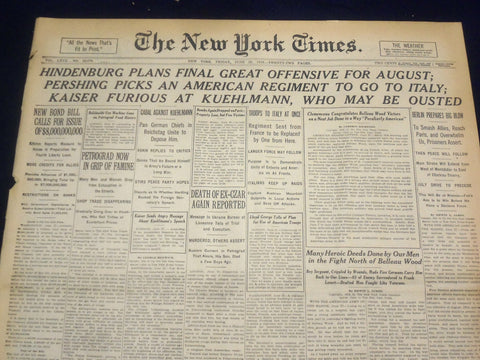 1918 JUNE 28 NEW YORK TIMES - PERSHING PICKS REGIMENT TO GO TO ITALY - NT 9092