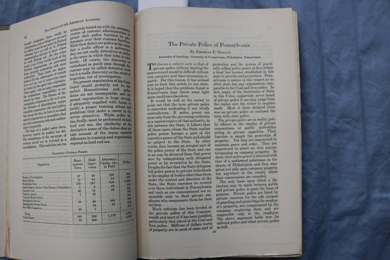 1929 NOVEMBER THE ANNALS - POLICE AND THE CRIME PROBLEM SOFTCOVER BOOK - K 3201