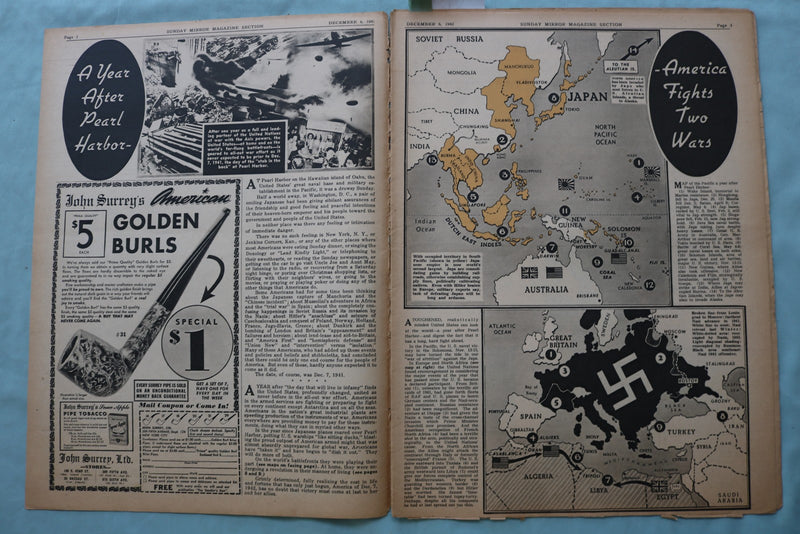 1942 DEC 6 SUNDAY MIRROR NEWSPAPER MAGAZINE SECTION - PEARL HARBOR - NP 9076