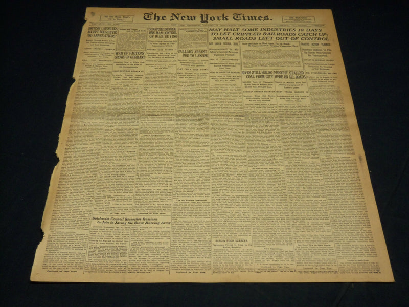 1918 JANUARY 16 NEW YORK TIMES - MAY HALT SOME INDUSTRIES 10 DAYS - NT 7925