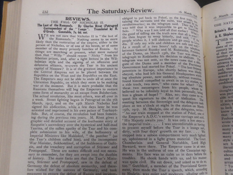 1918 SATURDAY REVIEW 2 BOUND VOLUMES - COMPLETE YR- PUBLISHED IN LONDON - R 1118