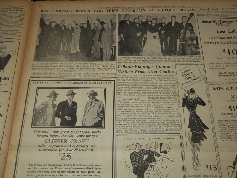 1939 SEPT 21 MINNEAPOLIS MORNING TRIBUNE - ROOSEVELT FORCES PUSH FIGHT - NT 9537