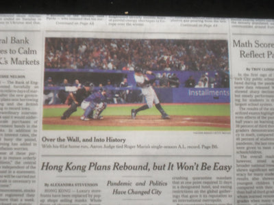 2022 SEPTEMBER 29 NEW YORK TIMES - AARON JUDGE HITS HIS 61ST HOME RUN OF SEASON