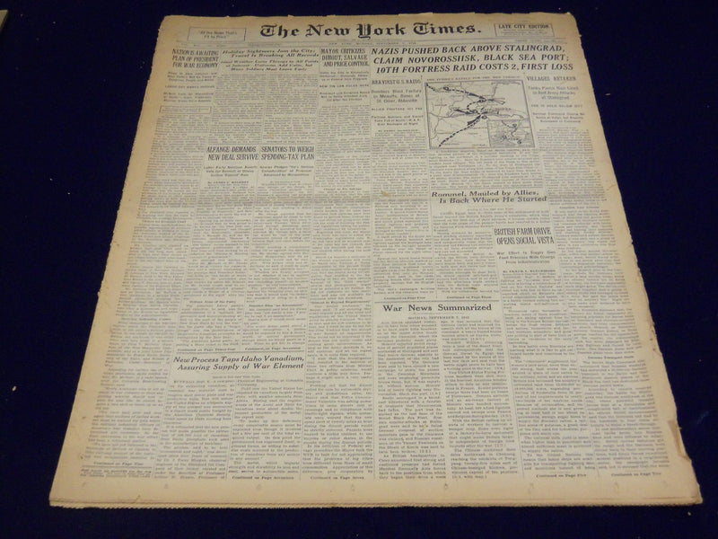 1942 SEPT 7 NEW YORK TIMES - NAZIS PUSHED BACK ABOVE STALINGRAD - NT 1523
