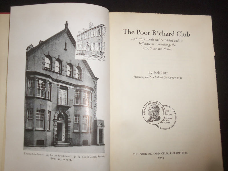 1953 THE POOR RICHARD CLUB HARDCOVER BOOK BY JACK LUTZ - KD 9274