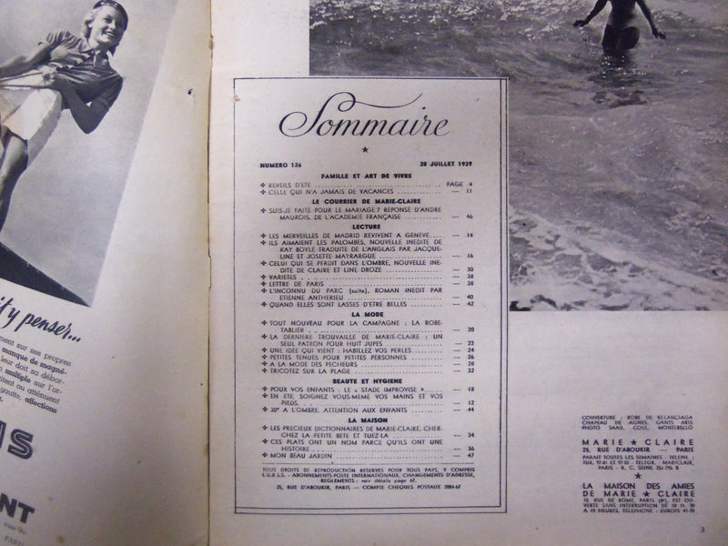 1939 JULY 28 MARIE CLAIRE MAGAZINE - ILLUSTRATIONS, STORIES & ADS - ST 3573
