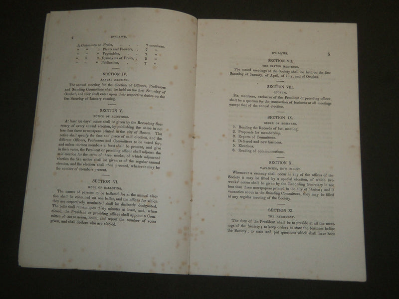 1858 BY-LAWS OF THE MASSACHUSETTS HORTICULTURAL SOCIETY - BOSTON - J 4736