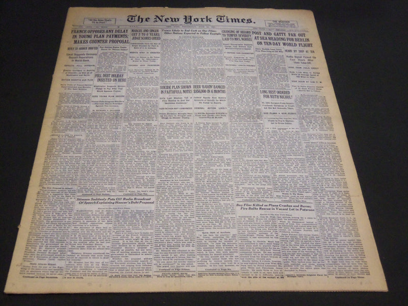 1931 JUNE 24 NEW YORK TIMES - POST & GATTY FAR OUT AT SEA - NT 5019